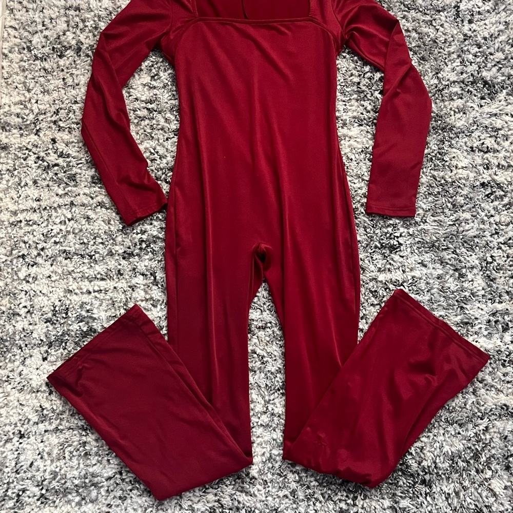 SHEIN Burgundy Long Sleeve Jumpsuit